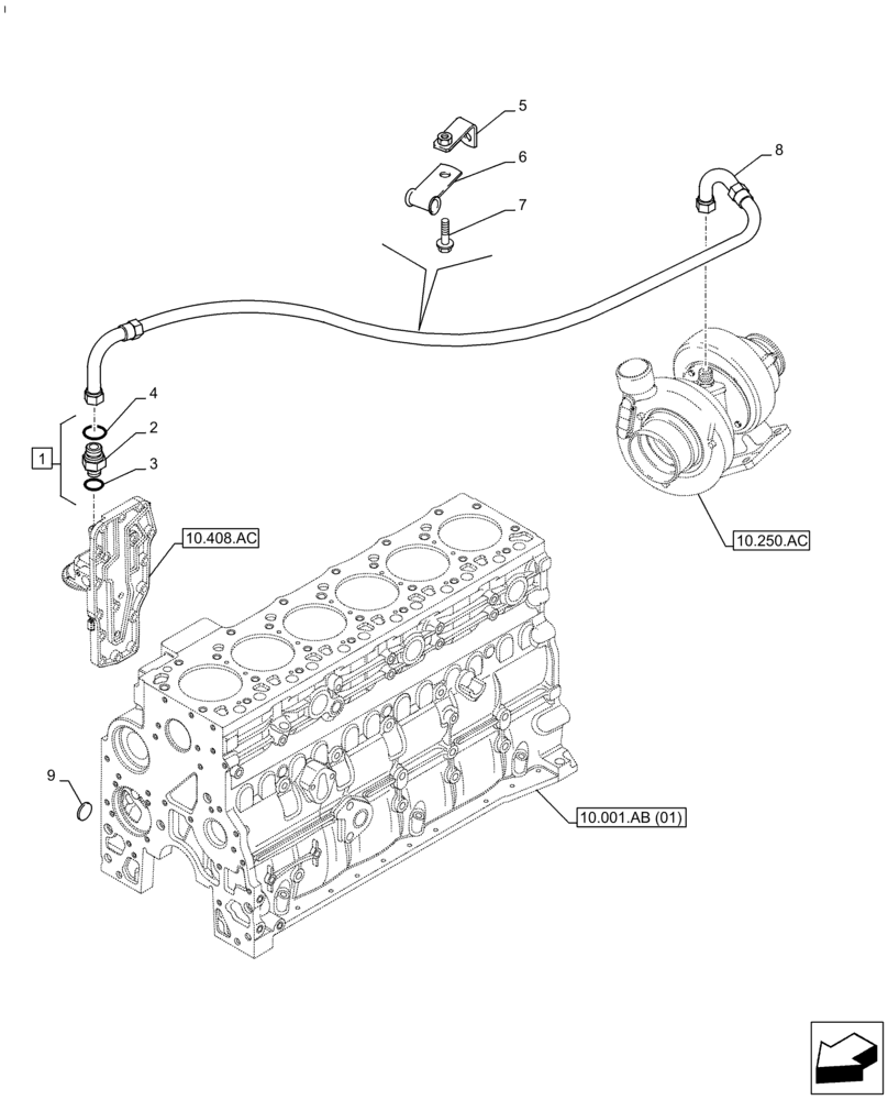 Схема запчастей Case IH F4HE9687M J106 - (10.250.AD) - TURBOCHARGER, SUPPLY, CONNECTING (10) - ENGINE