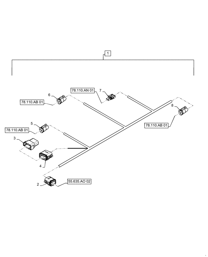 Схема запчастей Case IH PATRIOT 2250 - (55.515.AH[05]) - 80, 5 SECTION, LH, 6 SECTION, LH, RH, BOOM HARNESS (55) - ELECTRICAL SYSTEMS