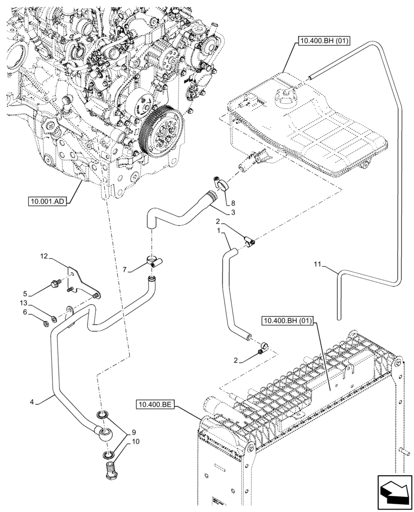 Схема запчастей Case IH FARMALL 100C - (10.400.AK) - VAR - 336839 - EXPANSION TANK, HOSE (10) - ENGINE