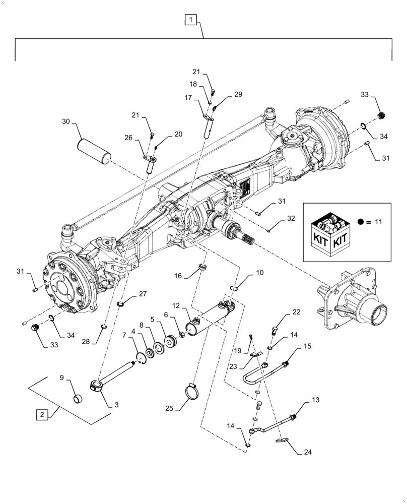 Схема запчастей Case IH FARMALL 70A - (21.182.AG[05]) - FRONT AXLE, STEERING CYLINDER ASSY (21) - TRANSMISSION