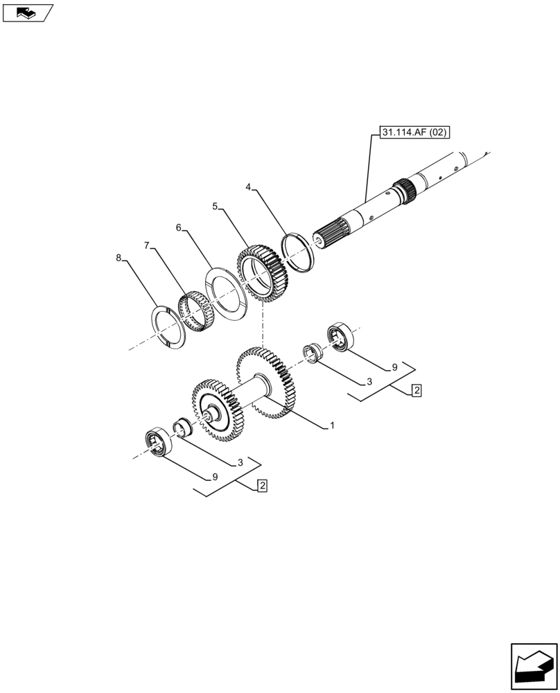 Схема запчастей Case IH FARMALL 105U - (21.168.AI[02]) - VAR - 334115, 334117 - GEAR SHAFT, HI-LO, BEARING (16X16) (21) - TRANSMISSION