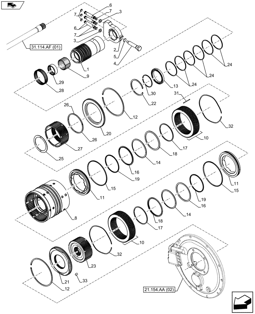 Схема запчастей Case IH FARMALL 115U - (21.154.AA[01]) - VAR - 334114, 390430 - ENGAGEMENT TRANSMISSION (21) - TRANSMISSION