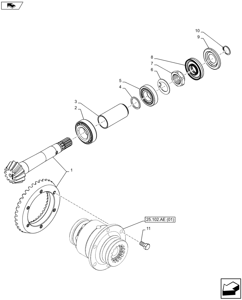 Схема запчастей Case IH FARMALL 105U - (25.102.AC[02]) - VAR - 390399 - BEVEL GEAR, DIFFERENTIAL, 4WD FRONT AXLE (25) - FRONT AXLE SYSTEM