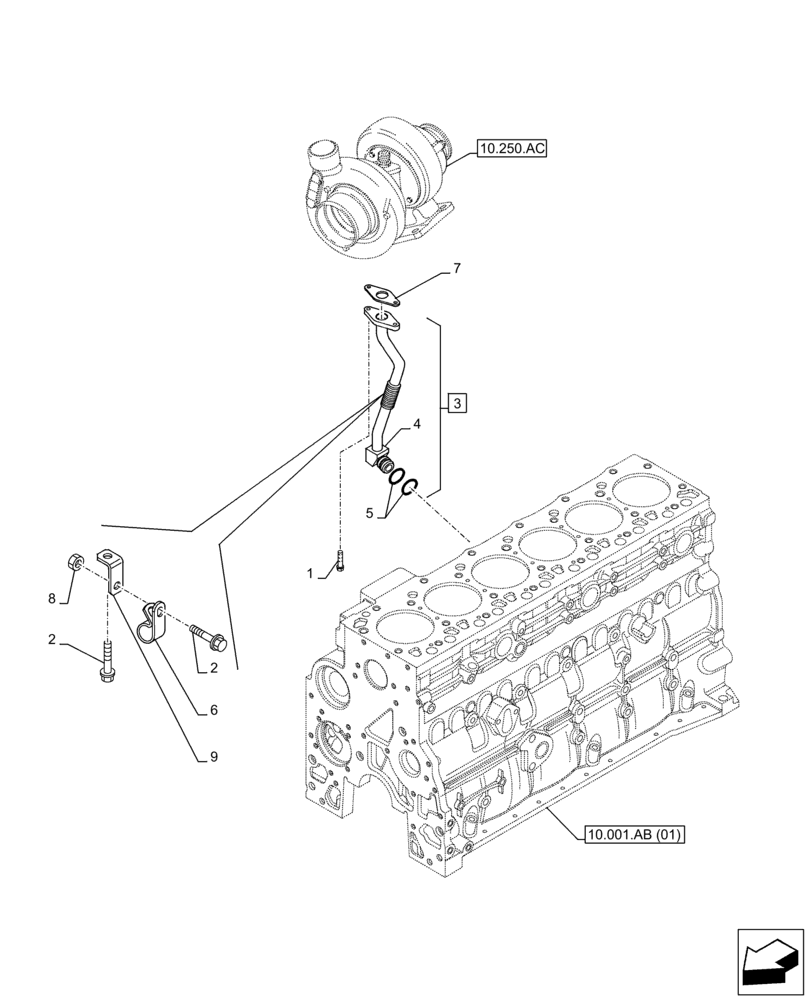 Схема запчастей Case IH F4HE9687S J106 - (10.250.AE) - TURBOCHARGER, RETURN LINE (10) - ENGINE