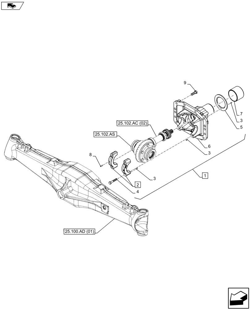 Схема запчастей Case IH FARMALL 115U - (25.102.AC[01]) - VAR - 390399 - SUPPORT, DIFFERENTIAL CARRIER, 4WD FRONT AXLE (25) - FRONT AXLE SYSTEM