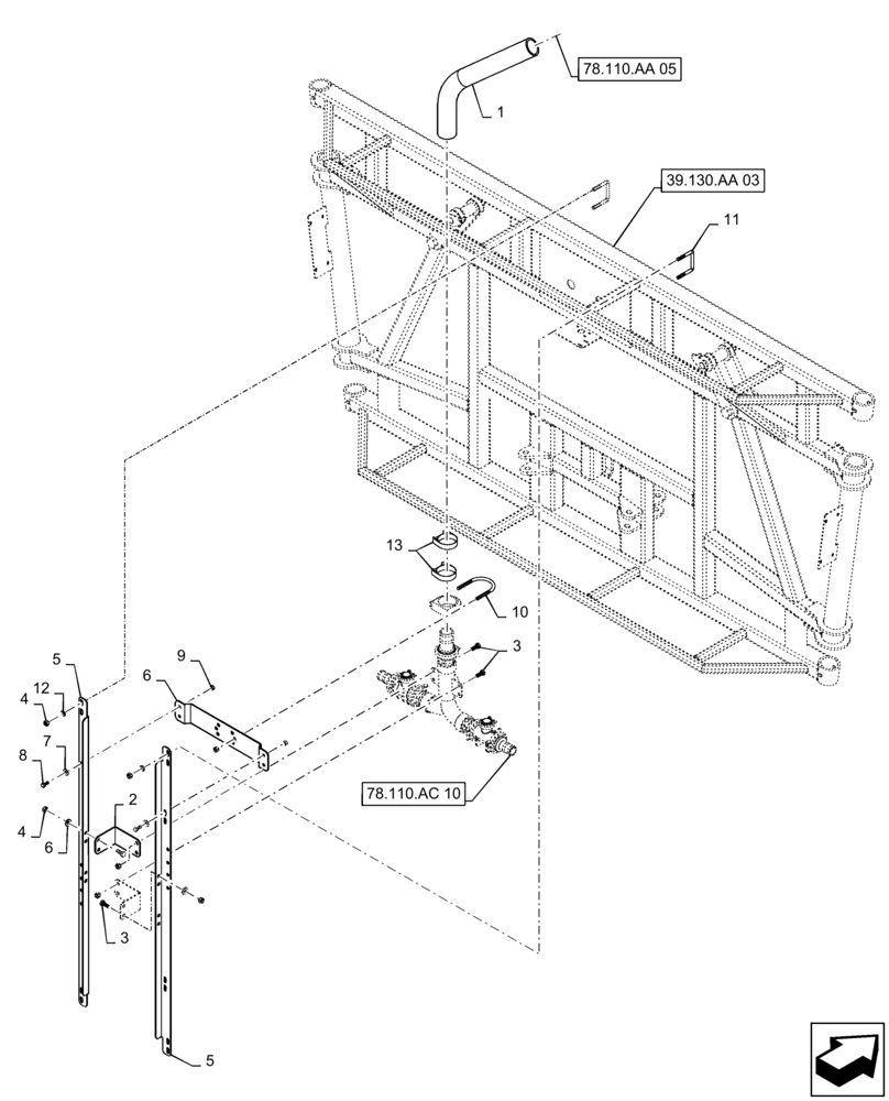 Схема запчастей Case IH PATRIOT 4440 - (78.110.AD[01]) - MANIFOLD MOUNTING PARTS, CENTER, 5, & 6 SECTION, 90 / 100 BOOM, BSN YGT042519 (78) - SPRAYING