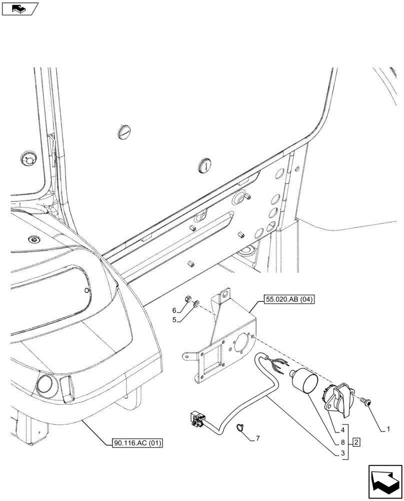 Схема запчастей Case IH FARMALL 105U - (55.510.BM[01]) - VAR - 390887, 392397 - CONNECTING BLOCK, REAR - NA (55) - ELECTRICAL SYSTEMS