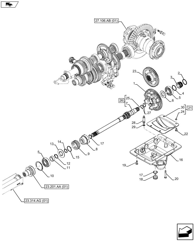 Схема запчастей Case IH FARMALL 115U - (23.202.AI[01]) - VAR - 330308 - GEAR, CLUTCH - FWD (23) - FOUR WHEEL DRIVE SYSTEM