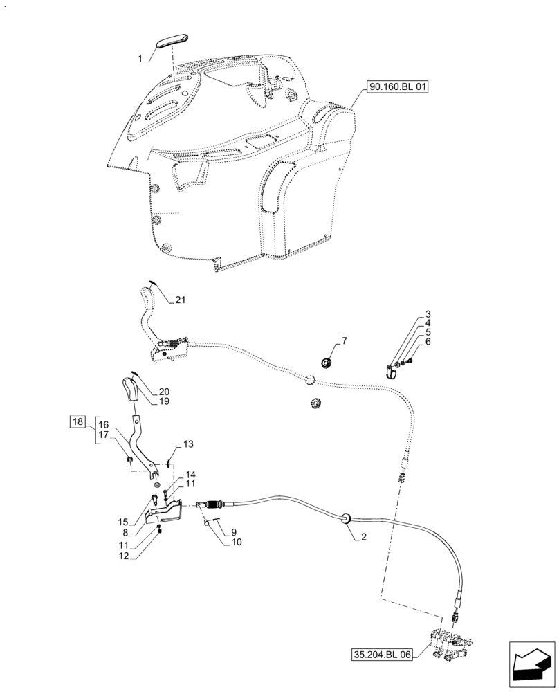 Схема запчастей Case IH FARMALL 110A - (35.204.BL[01]) - VAR - 391267 - 2 REMOTE CONTROL VALVES, CONTROL LEVER, CAB (35) - HYDRAULIC SYSTEMS