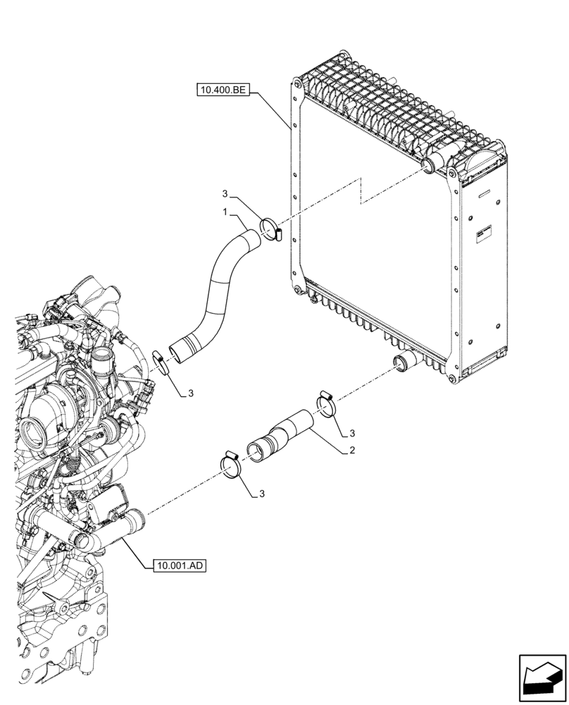 Схема запчастей Case IH FARMALL 110C - (10.400.AP) - VAR - 336839 - RADIATOR HOSE (10) - ENGINE