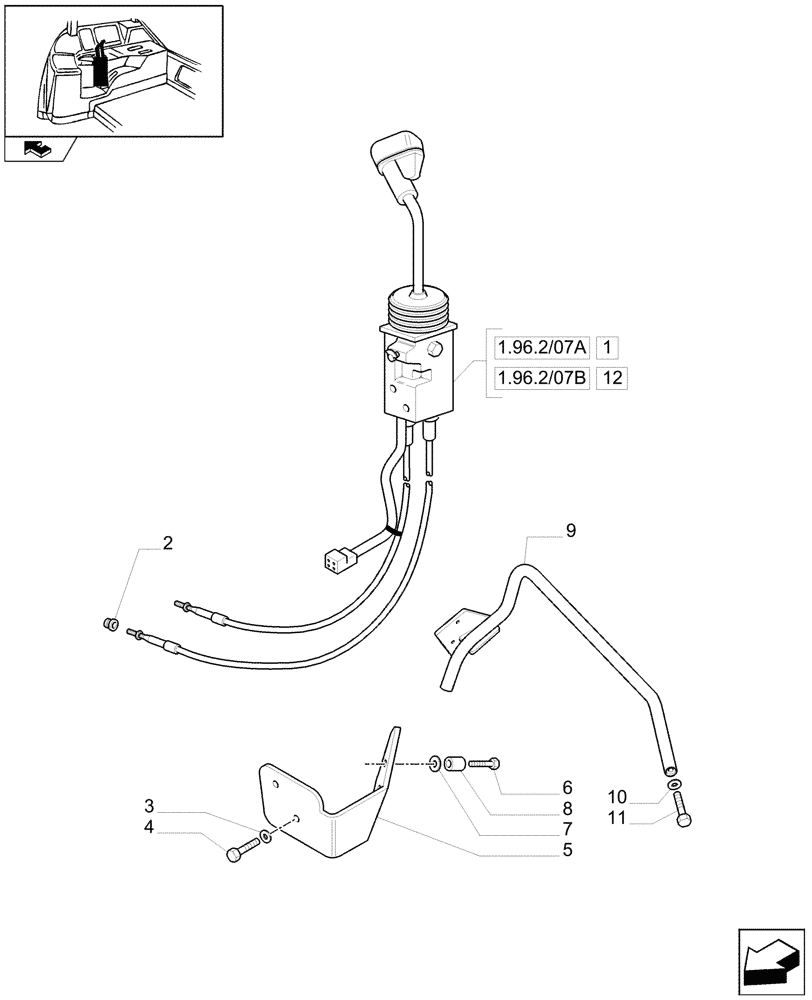 Схема запчастей Case IH FARMALL 105U - (1.96.2/07) - TWO MID-MOUNT VALVES FOR REAR CONTROL VALVES - JOYSTICK AND SUPPORT - W/CAB (VAR.330186-330386) (10) - OPERATORS PLATFORM/CAB