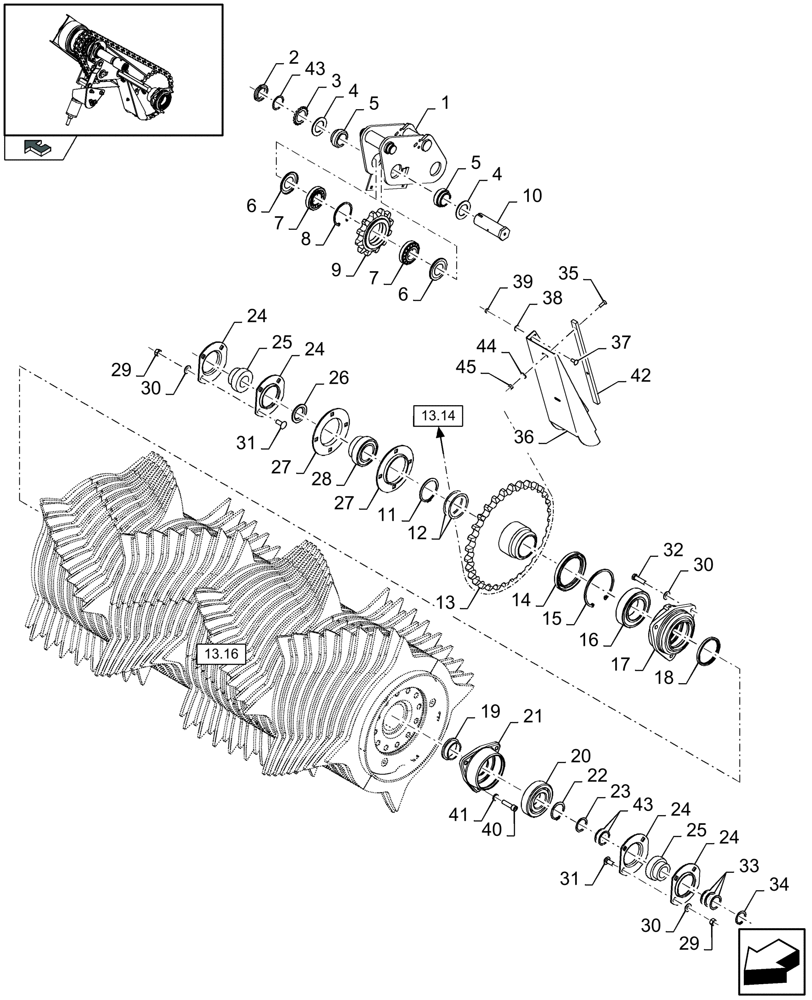 Схема запчастей Case IH LB333R - (13.15[01]) - ROTOR DRIVE (13) - FEEDER