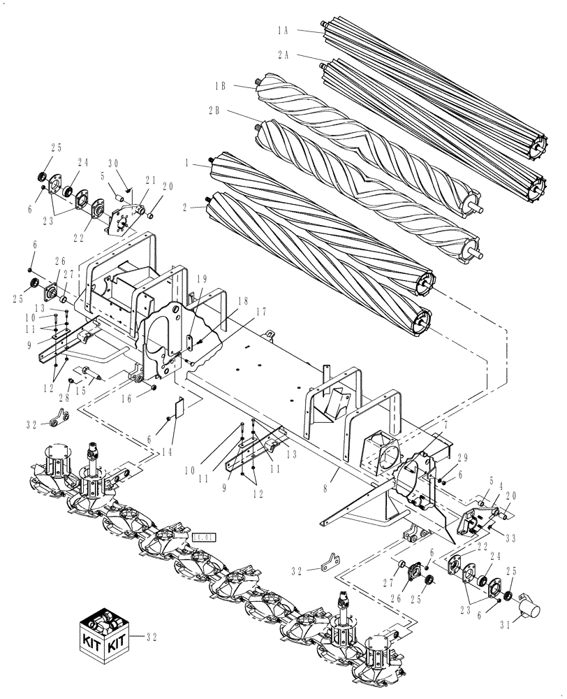 Схема запчастей Case IH DC132 - (15.02[01]) - CONDITIONER ROLLS (15) - CROP CONDITIONING