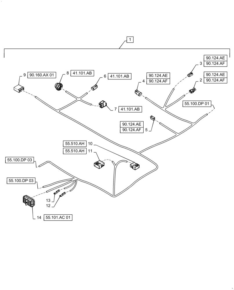 Схема запчастей Case IH WD1504 - (55.100.DP[02]) - WIRE HARNESS & CONNECTOR, NON-DRAPER, CM4 (CONT.) (55) - ELECTRICAL SYSTEMS