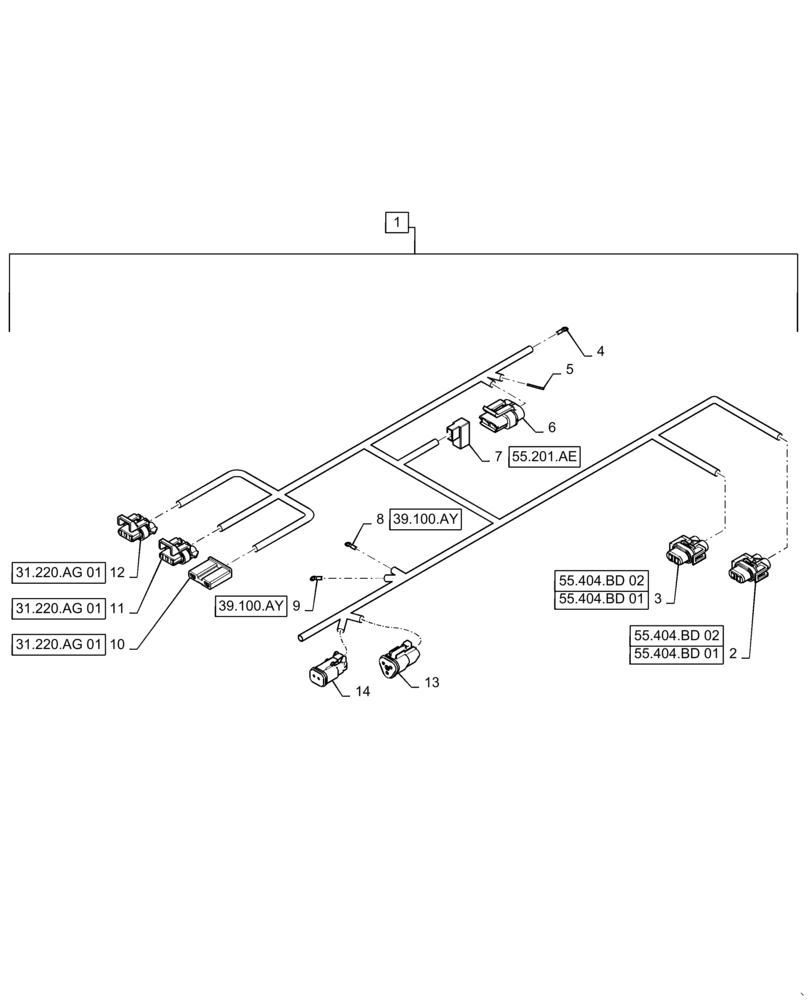 Схема запчастей Case IH WD1504 - (55.101.AC[02]) - WIRE HARNESS & CONNECTOR, NON-DRAPER, FM4 (CONT,) (55) - ELECTRICAL SYSTEMS