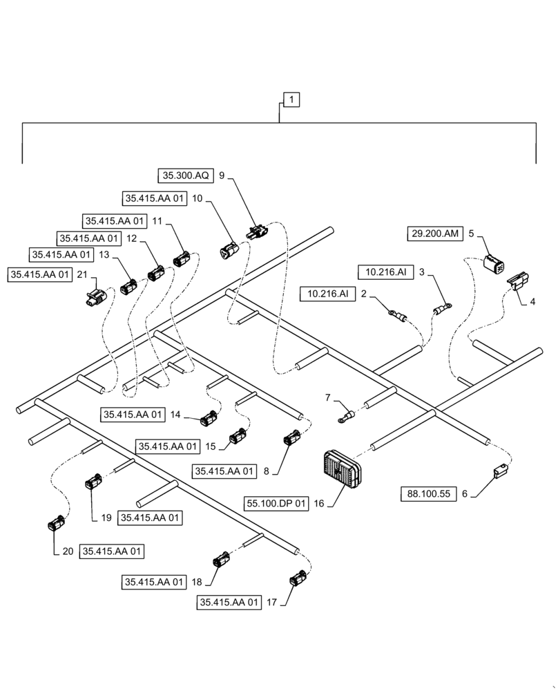 Схема запчастей Case IH WD2104 - (55.101.AC[04]) - WIRE HARNESS & CONNECTOR, NON-DRAPER, FM6 (CONT,) (55) - ELECTRICAL SYSTEMS