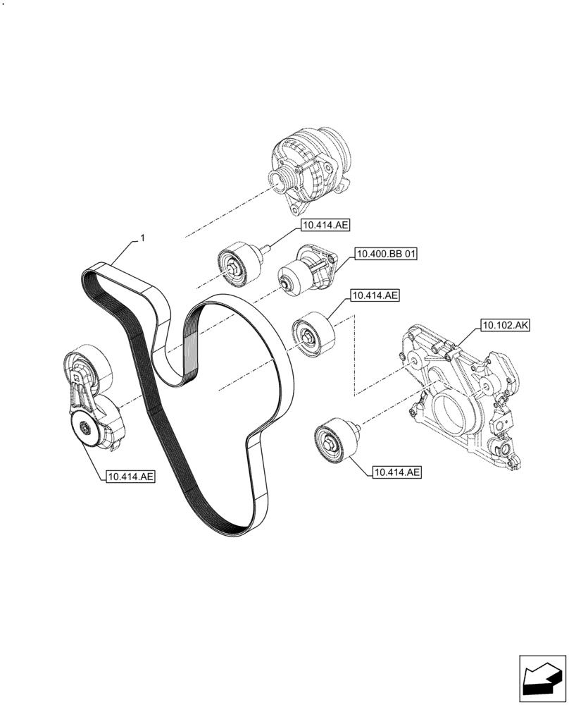 Схема запчастей Case IH F4GE9484A J613 - (10.414.BE) - BELT (10) - ENGINE