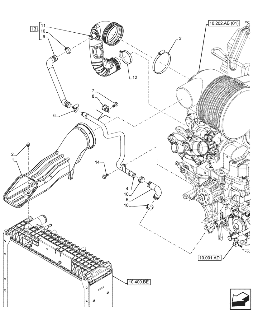 Схема запчастей Case IH FARMALL 120C - (10.202.AD) - VAR - 390200 - AIR CLEANER, LINE (10) - ENGINE