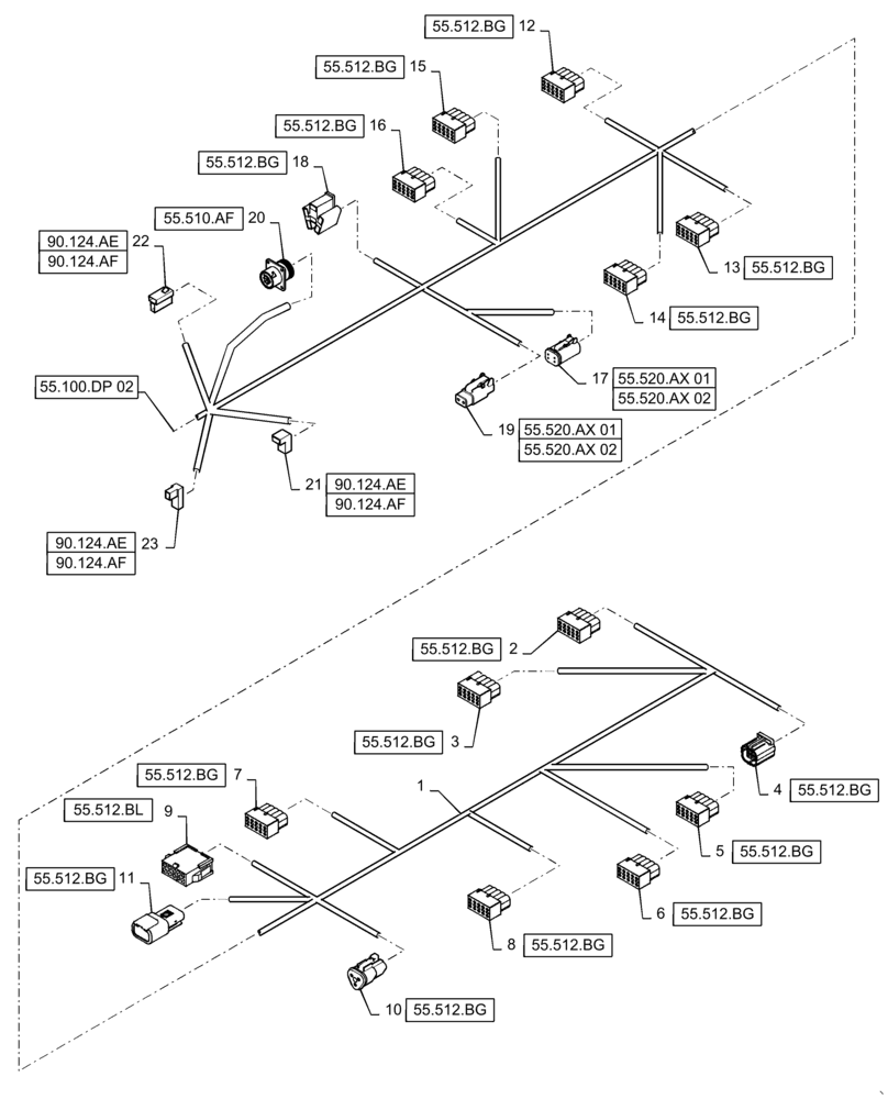 Схема запчастей Case IH WD1504 - (55.100.DP[01]) - WIRE HARNESS & CONNECTOR, NON-DRAPER, CM4 (55) - ELECTRICAL SYSTEMS