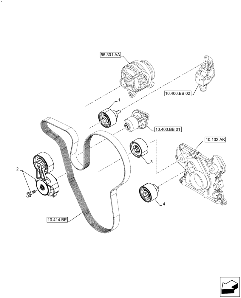 Схема запчастей Case IH F4GE9484A J613 - (10.414.AE) - BELT TENSIONER, WATER PUMP (10) - ENGINE