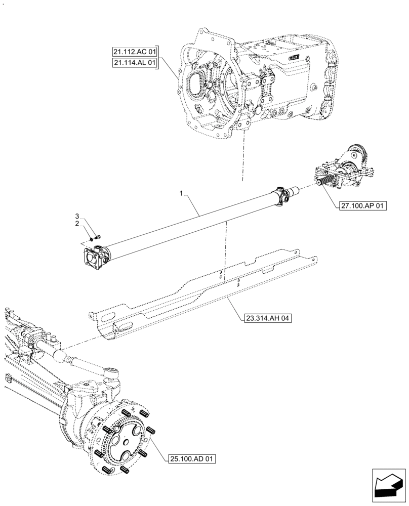 Схема запчастей Case IH FARMALL 120A - (23.314.AH[01]) - VAR - 391292 - FRONT, DRIVE SHAFT, 4WD, STANDARD DUTY (23) - FOUR WHEEL DRIVE SYSTEM