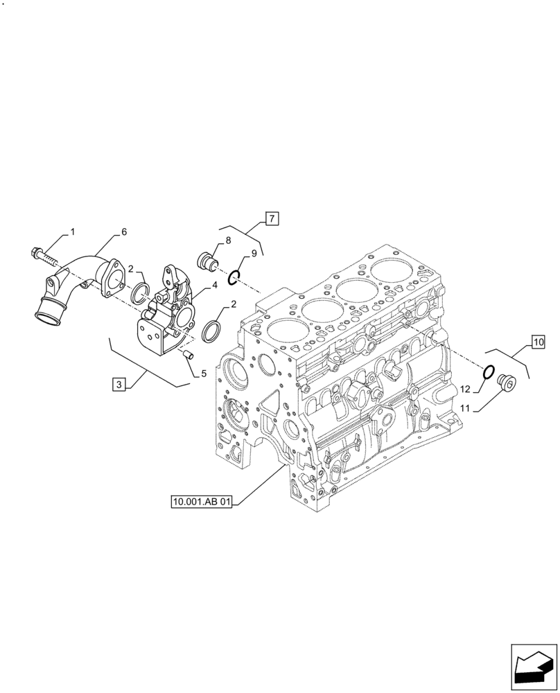 Схема запчастей Case IH F4GE9484A J613 - (10.400.BB[02]) - WATER PUMP, INLET MANIFOLD (10) - ENGINE