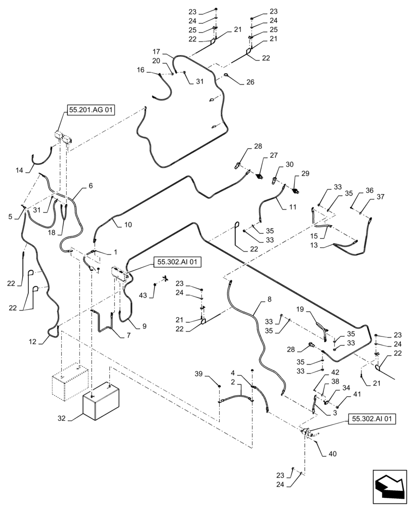 Схема запчастей Case IH PATRIOT 3240 - (55.302.AV[01]) - BATTERIES & CABLES (55) - ELECTRICAL SYSTEMS