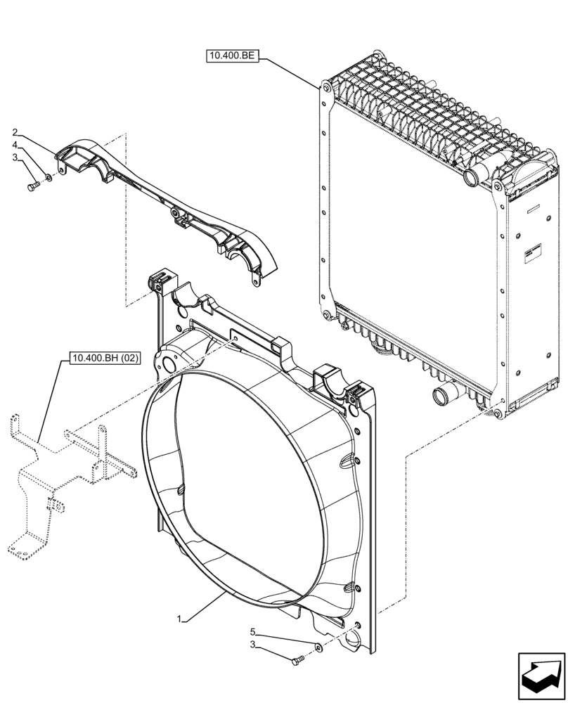 Схема запчастей Case IH FARMALL 120C - (10.400.BF[02]) - VAR - 340022 - RADIATOR, FRAME, CONVEYOR (10) - ENGINE