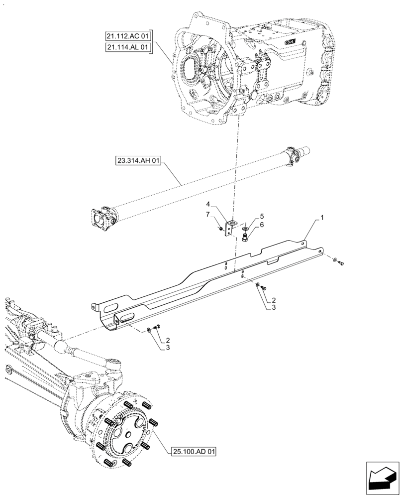 Схема запчастей Case IH FARMALL 120A - (23.314.AH[04]) - VAR - 391292 - FRONT, DRIVE SHAFT, GUARD, 4WD, STANDARD DUTY (23) - FOUR WHEEL DRIVE SYSTEM