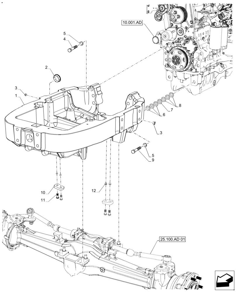 Схема запчастей Case IH FARMALL 120A - (25.100.AV[01]) - VAR - 391292, 3914004, 331497 - AXLE SUPPORT, 4WD, STANDARD DUTY (25) - FRONT AXLE SYSTEM