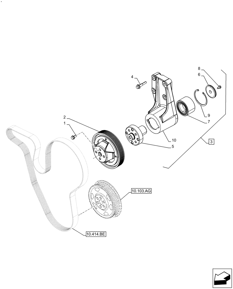 Схема запчастей Case IH F4GE9484A J613 - (10.414.AD) - PULLEY DRIVE, FAN (10) - ENGINE