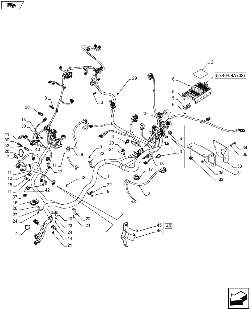 Схема запчастей Case IH FARMALL 115U - (55.100.AI[02]) - VAR - 334115, 334117 - MAIN HARNESS (55) - ELECTRICAL SYSTEMS