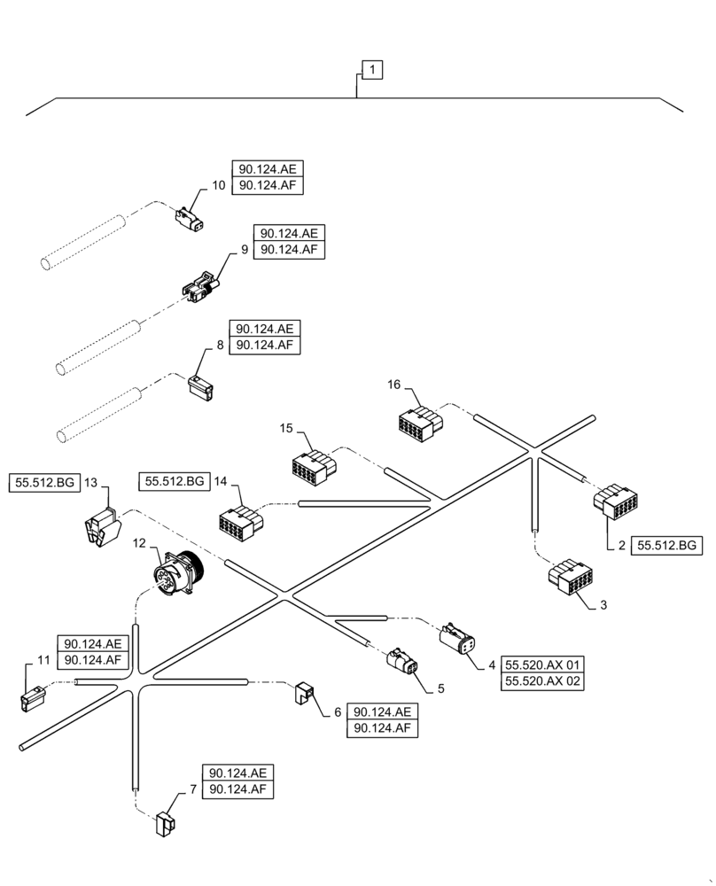 Схема запчастей Case IH WD2504 - (55.100.DP[02]) - WIRE HARNESS & CONNECTOR, NON-DRAPER, CM6 (CONT.) (55) - ELECTRICAL SYSTEMS