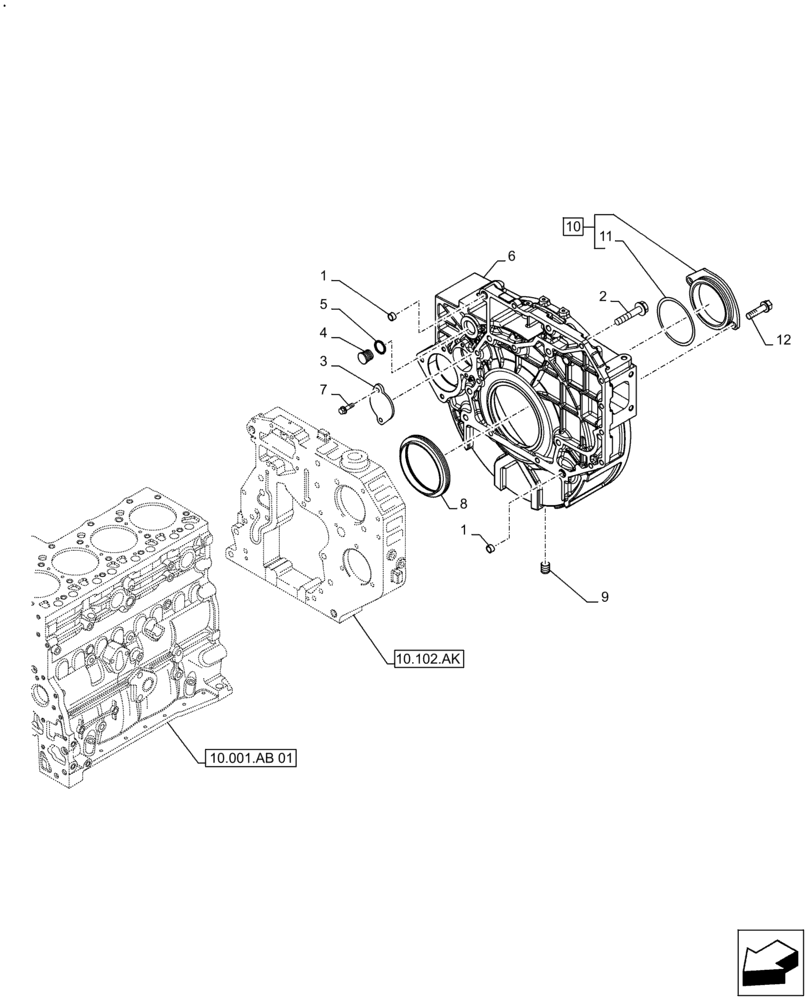 Схема запчастей Case IH F4GE9484A J613 - (10.103.AK) - FLYWHEEL HOUSING (10) - ENGINE