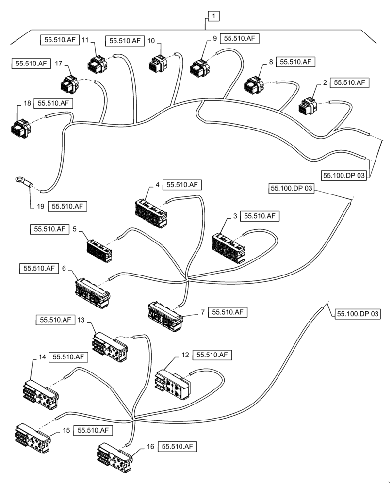 Схема запчастей Case IH WD1504 - (55.100.DP[04]) - WIRE HARNESS & CONNECTOR, NON-DRAPER, CM4 (CONT.) (55) - ELECTRICAL SYSTEMS