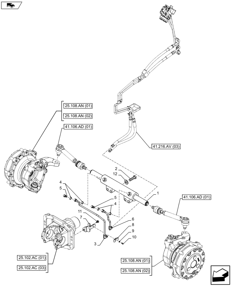 Схема запчастей Case IH FARMALL 115U - (41.216.AA[01]) - VAR - 390399 - STEERING CYLINDER, 4WD FRONT AXLE (41) - STEERING