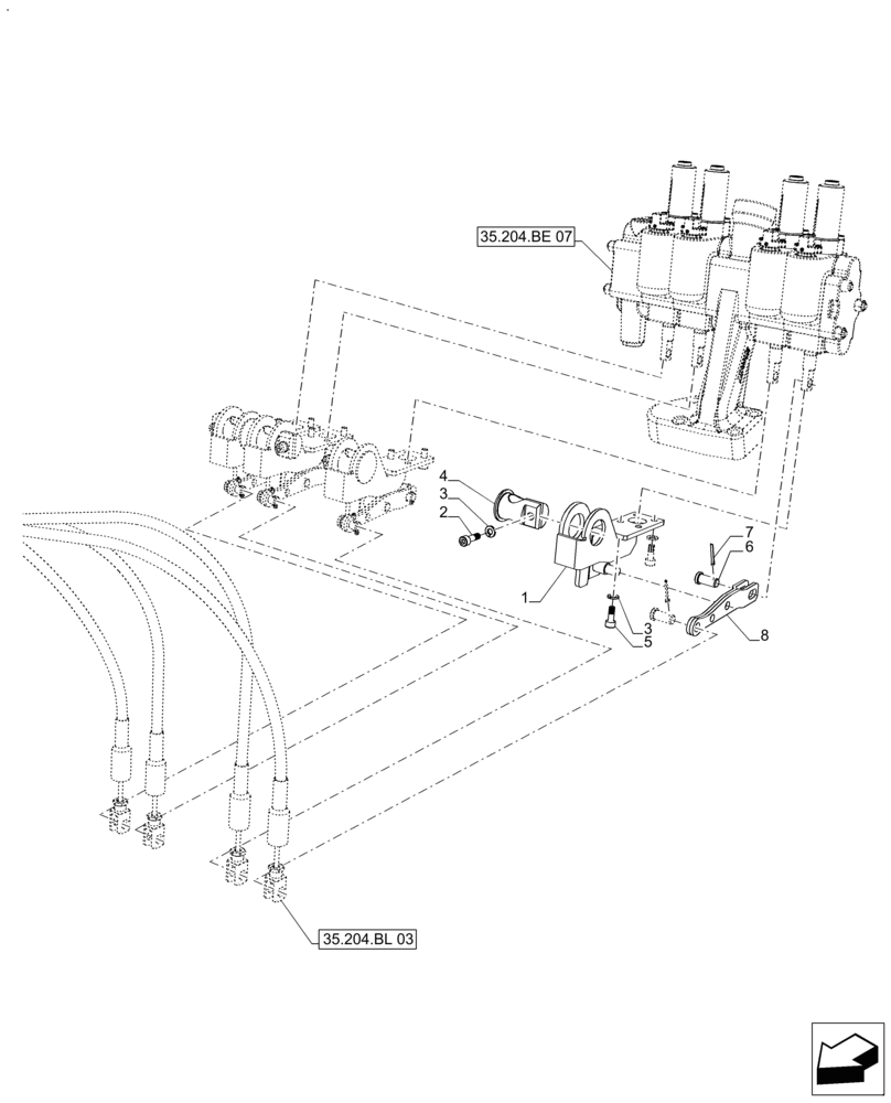 Схема запчастей Case IH FARMALL 120A - (35.204.BL[08]) - VAR - 336107 - 4 REMOTE CONTROL VALVES, ACTUATOR (35) - HYDRAULIC SYSTEMS