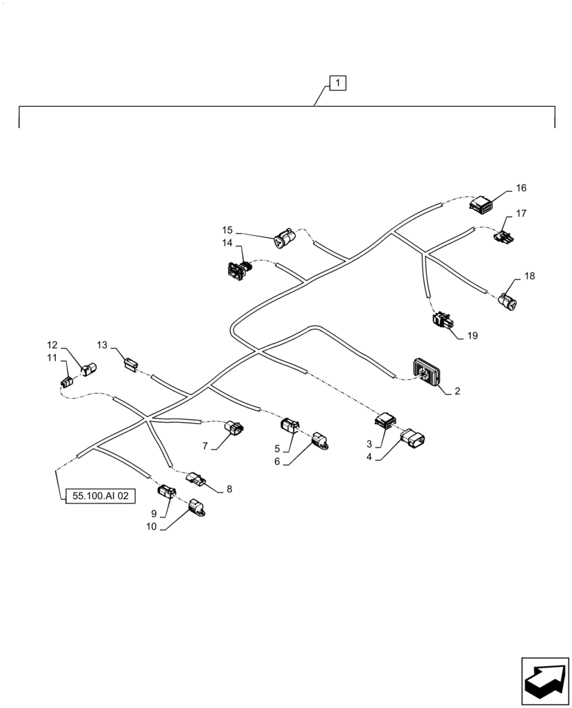 Схема запчастей Case IH PATRIOT 3340 - (55.100.AI[01]) - MAIN FRAME HARNESS, FRONT (55) - ELECTRICAL SYSTEMS