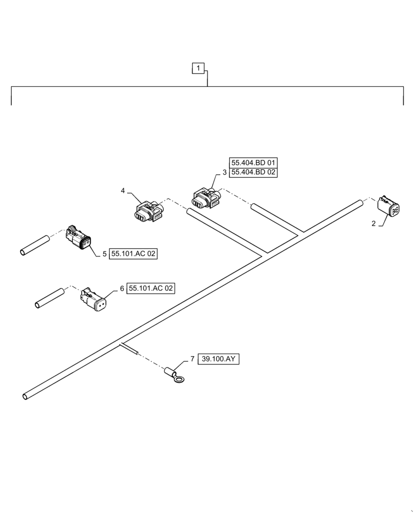 Схема запчастей Case IH WD1204 - (55.101.AC[01]) - WIRE HARNESS & CONNECTOR, NON-DRAPER, FM4 (CONT,) (55) - ELECTRICAL SYSTEMS