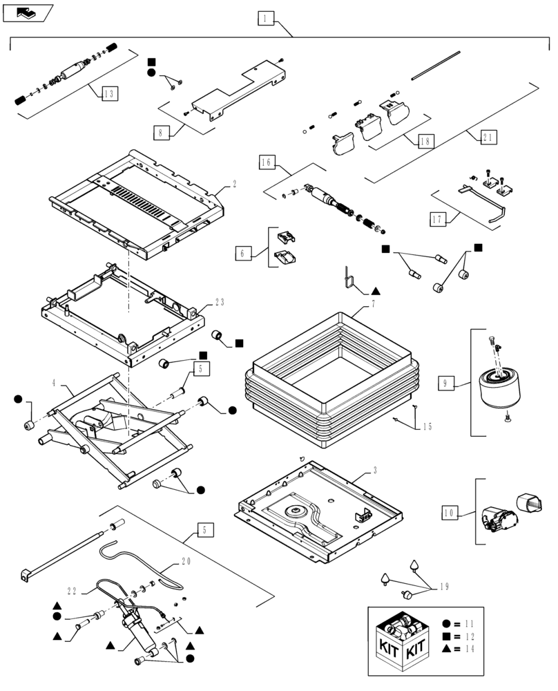 Схема запчастей Case IH STEIGER 600 - (90.124.01[03]) - SEAT PEDESTAL & AIR SUSPENSION, ASSY (90) - PLATFORM, CAB, BODYWORK AND DECALS