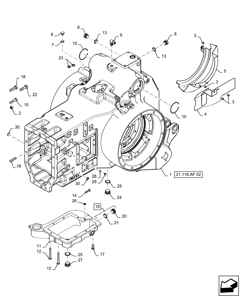 Схема запчастей Case IH MAGNUM 180 - (21.118.AF[03]) - VAR- 429326, 729571 - FINAL DRIVE HOUSING - POWERSHIFT (21) - TRANSMISSION