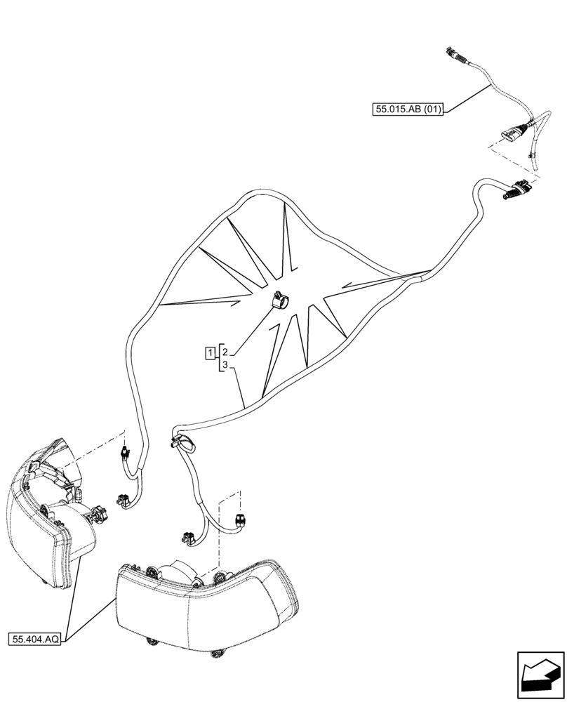 Схема запчастей Case IH FARMALL 120C - (55.511.AB) - VAR - 332717, 743580, 743581 - HEADLIGHT, WIRE HARNESS (55) - ELECTRICAL SYSTEMS