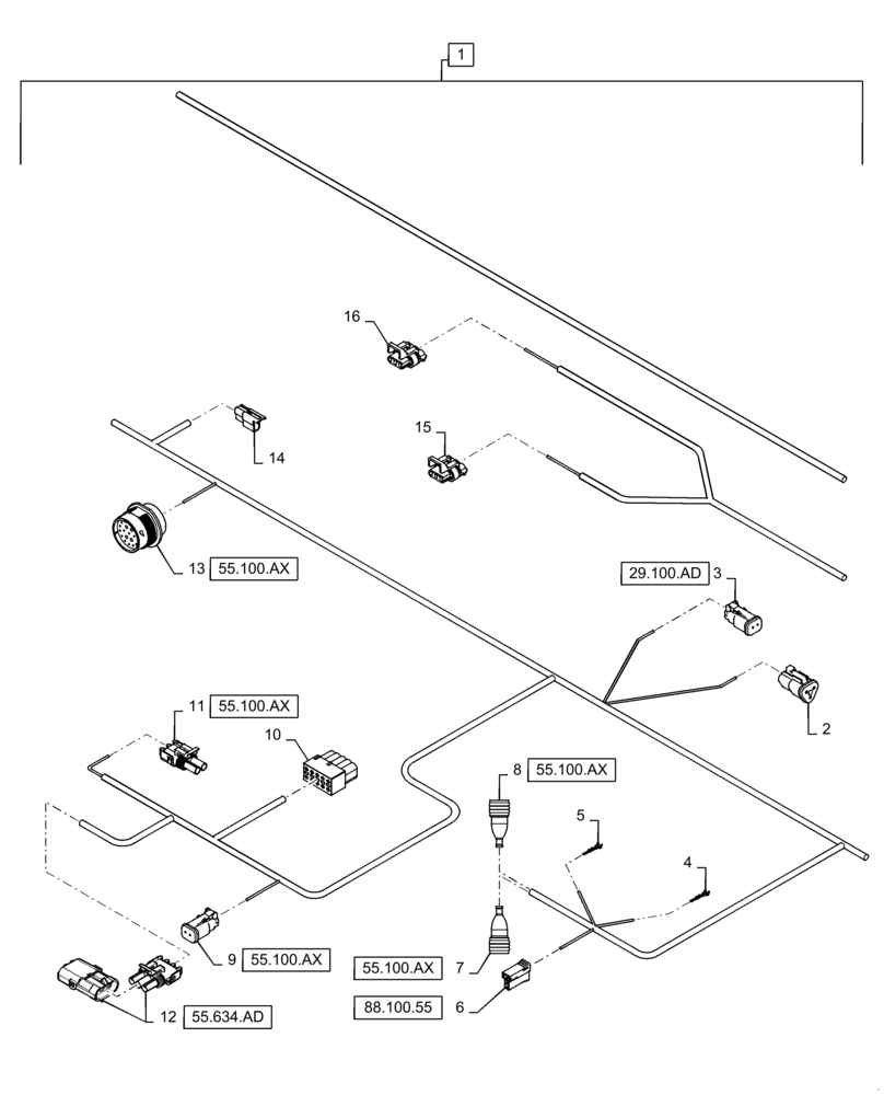 Схема запчастей Case IH WD1904 - (55.101.AC[03]) - WIRE HARNESS & CONNECTOR, NON-DRAPER, FM6 (CONT,) (55) - ELECTRICAL SYSTEMS