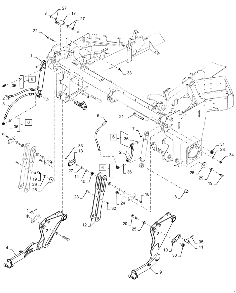 Схема запчастей Case IH WD1903 - (35.905.AB[05]) - HYDRAULIC SYSTEM, HEADER, LIFT, NON DRAPER (6-CYL LOW) (35) - HYDRAULIC SYSTEMS