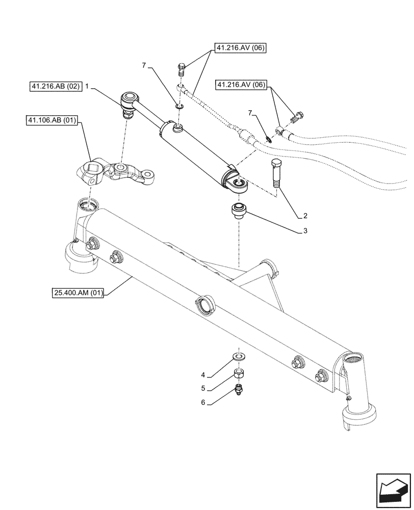 Схема запчастей Case IH FARMALL 120C - (41.216.AB[01]) - VAR - 330581 - FRONT AXLE, OPERATING CYLINDER, 2WD (41) - STEERING