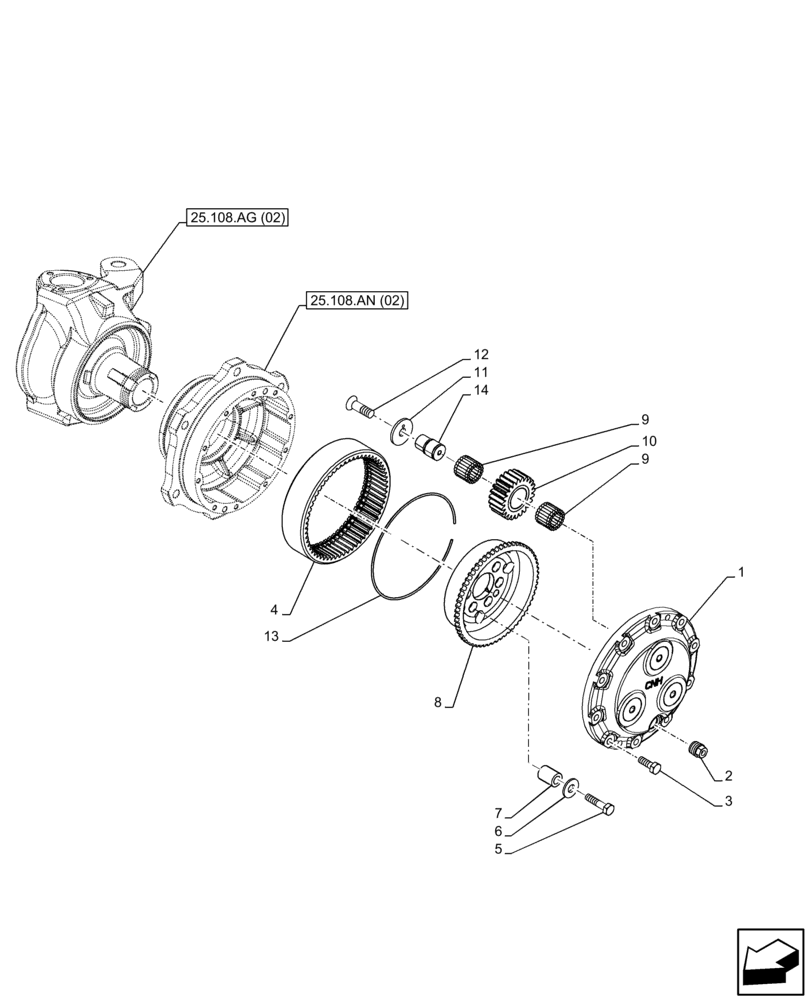 Схема запчастей Case IH FARMALL 120C - (25.108.AB[02]) - VAR - 744581 - FRONT AXLE, PLANETARY REDUCER, W/ ELECTROHYDRAULIC ENGAGEMENT, 4WD, HEAVY DUTY (25) - FRONT AXLE SYSTEM