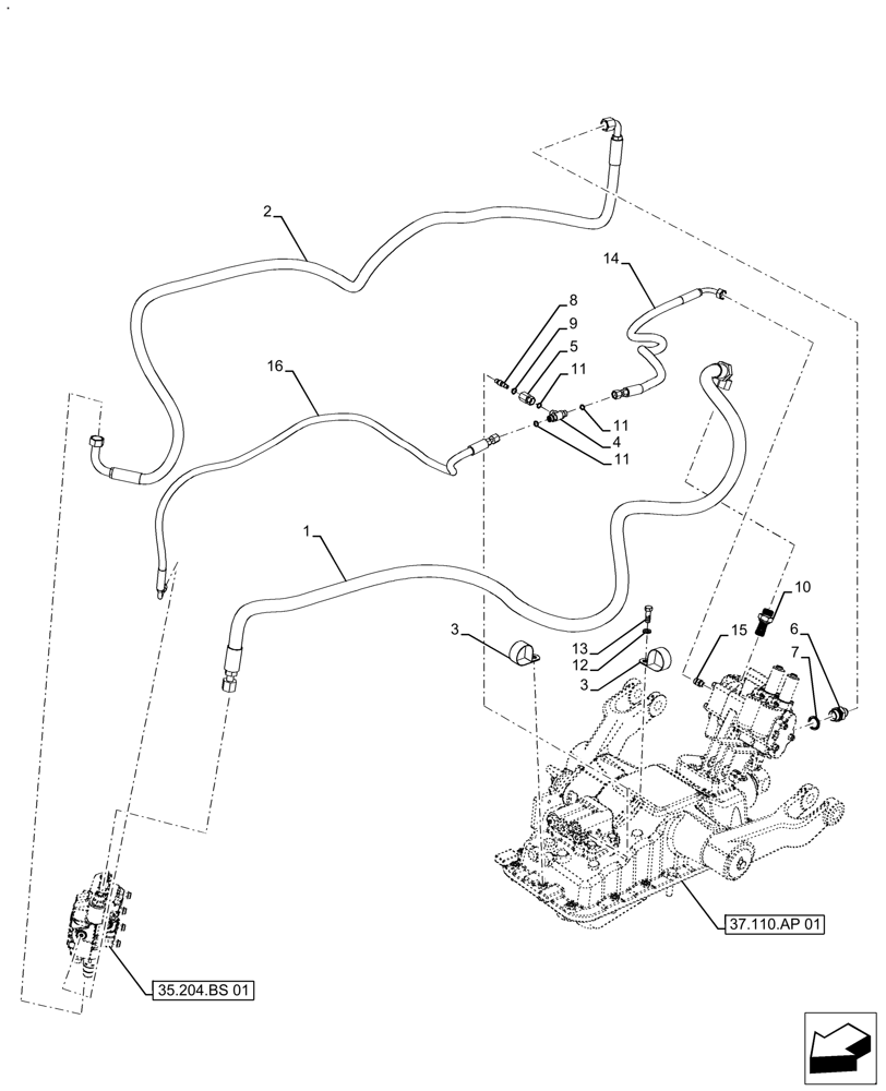 Схема запчастей Case IH FARMALL 110A - (35.204.BS[04]) - VAR - 330196 - MID-MOUNT CONTROL VALVE (35) - HYDRAULIC SYSTEMS