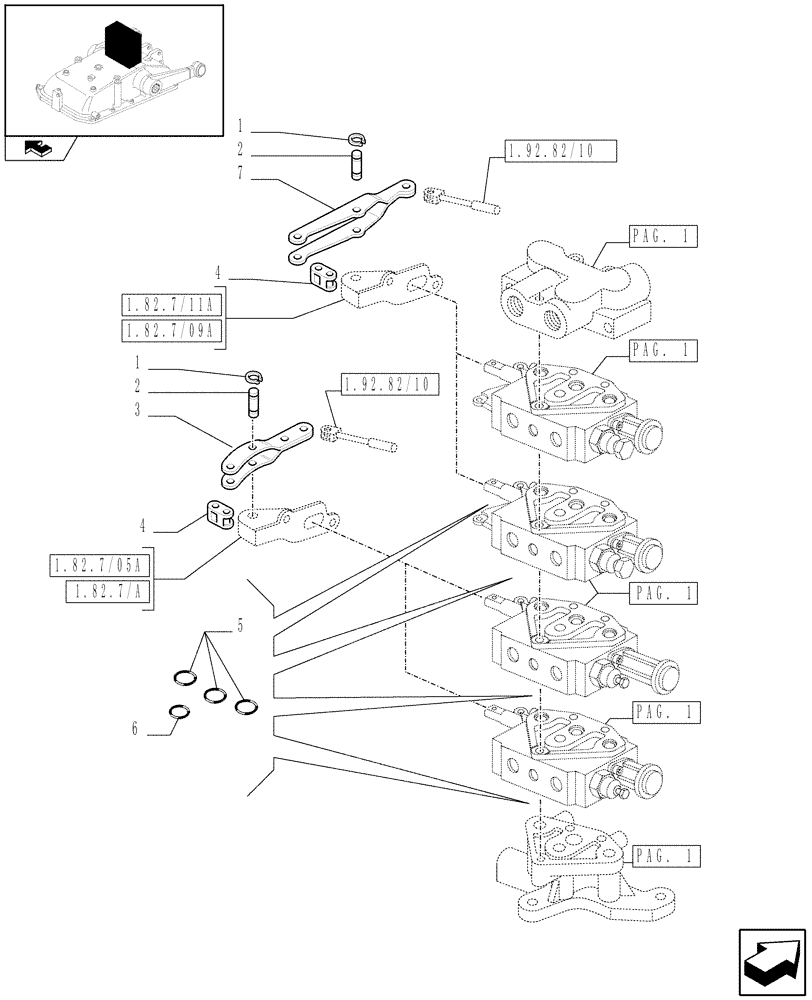 Схема запчастей Case IH FARMALL 75C - (1.82.7/11[02]) - 4 REAR REMOTE VALVES FOR MDC - RINGS (VAR.330165) (07) - HYDRAULIC SYSTEM