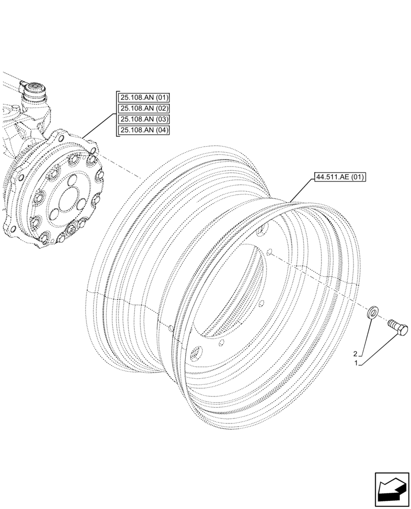 Схема запчастей Case IH FARMALL 110C - (25.108.AN[05]) - VAR - 337323, 390328, 743559, 743560, 744580, 744581, 744990 - FRONT AXLE, WHEEL BOLT, 4WD (25) - FRONT AXLE SYSTEM