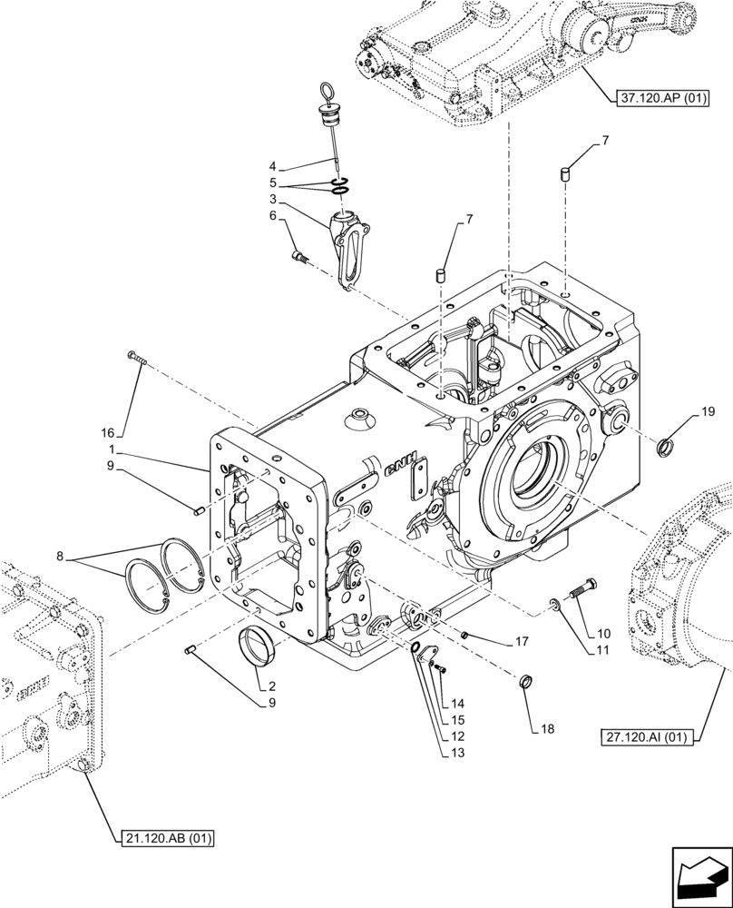 Схема запчастей Case IH FARMALL 110C - (21.118.AF[01]) - VAR - 330581 - TRANSMISSION, DRIVE, HOUSING, 2WD (21) - TRANSMISSION